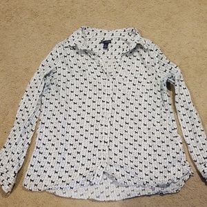 Gap button down boyfriend fit cat blouse